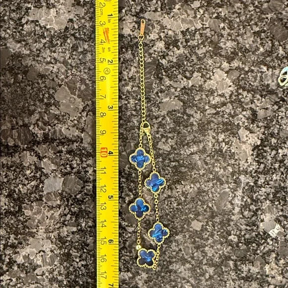 Elegant Gold and Royal Blue Clover Stainless Steel Fashion Bracelet - Picture 7 of 8